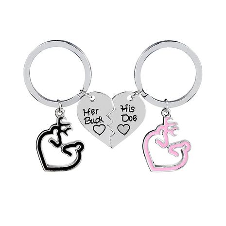explosion keychain Christmas gift Her Buck His Doe elk heart-shaped splicing keychain wholesale nihaojewelry's discount tags