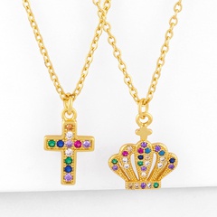 Fashion classic cross pendant necklace yiwu nihaojewelry wholesale micro-set color zircon cross crown necklace