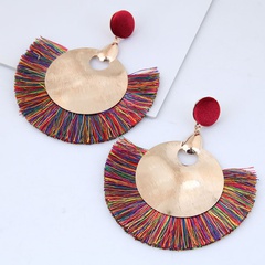 Fashion metal simple metal double circle simple tassel exaggerated fan-shaped temperament earrings wholesale