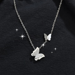 Simple super fairy double frosted butterfly necklace clavicle chain stainless steel neck chain nihaojewelry wholesale