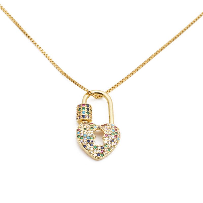 New microinlay zircon heart lock necklace nihaojewelry wholesale
