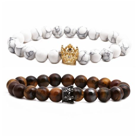 Europäische und amerikanische Tigerauge Krone Stumme schwarze Stein Krone Paar Armband Perlen DIY Bracelet's discount tags