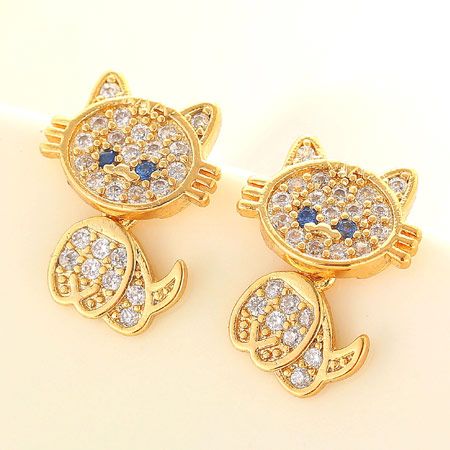 Korean fashion sweet OL bright cute cat copper zircon earrings nihaojewelry wholesale's discount tags