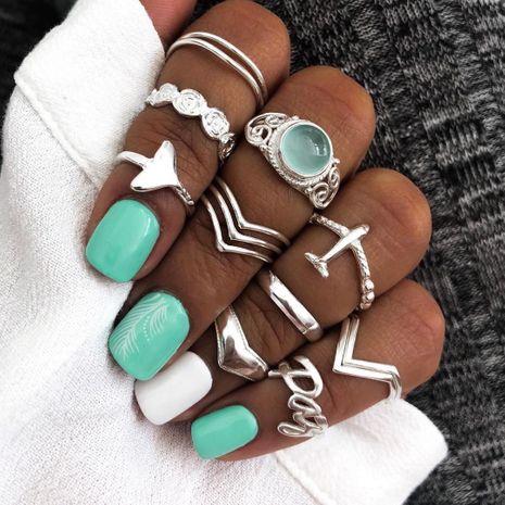 New boho ring yiwu nihaojewelry wholesale gem-set retro geometric carved letter aircraft ring set's discount tags