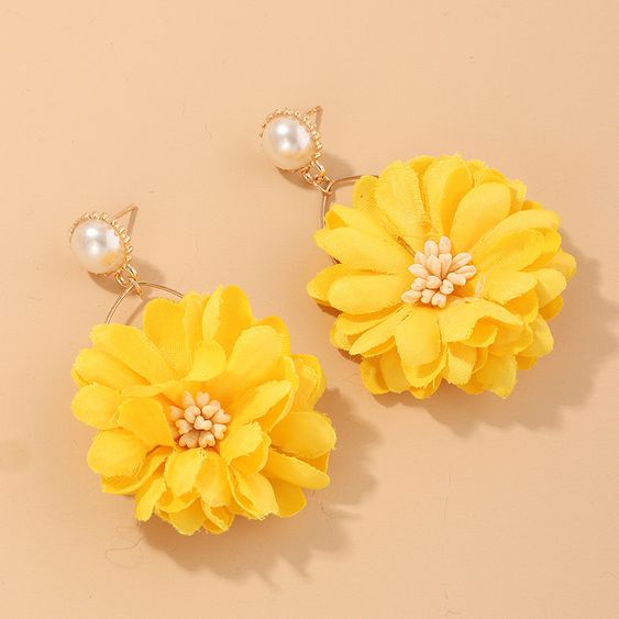 Details about  / Chahat Accessories Chunky Raffia Yellow Flora Earring