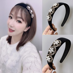 Corea nuevo perla pelo aro color sólido esponja de terciopelo flores con incrustaciones de diamantes diadema de ala ancha nihaojewelry al por mayor