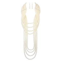 Nuevo conjunto de collar de perlas de múltiples capas exageradas suéter largo pendientes de collar para mujer nihaojewelry al por mayor