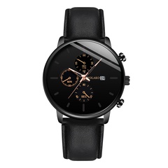 New fashion ultra-thin men's business watch men's calendar belt watch men's three-eye belt watch nihaojewelry wholesale