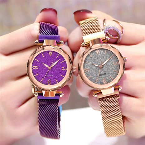 Starry sky female watch magnetite magnet Milanese mesh belt watch glitter pink starry quartz ladies fashion watch nihaojewelry wholesale's discount tags