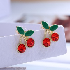 Korean fruit earrings nihaojewelry wholesale cute cherry diamond earrings for women