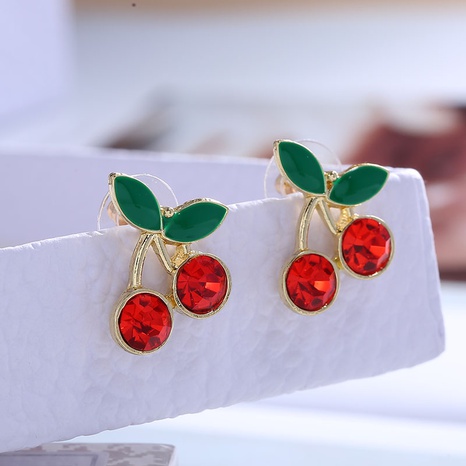 Korean fruit earrings nihaojewelry wholesale cute cherry diamond earrings for women's discount tags
