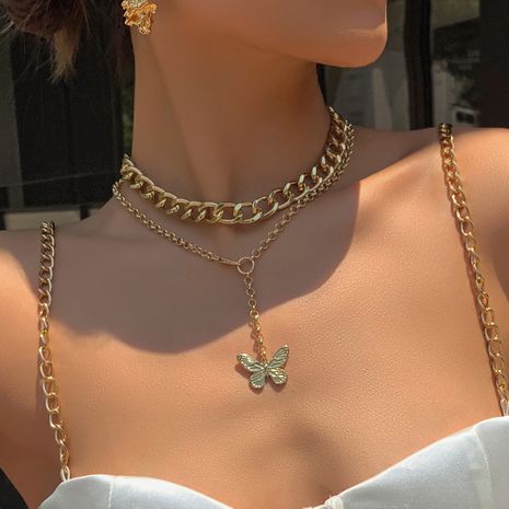 creative new necklace fashion personality butterfly pendant alloy thick chain necklace set wholesale nihaojewelry's discount tags