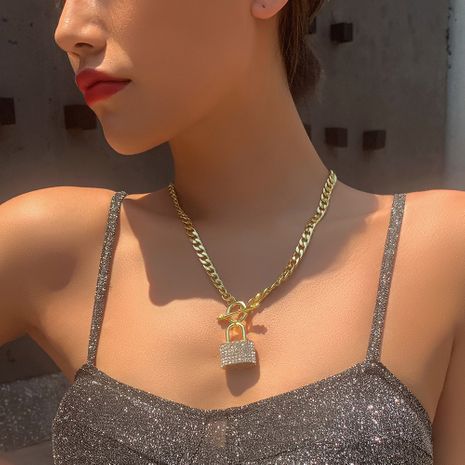 personnalité bijoux mode punk style collier créatif métal serrure diamant pendentif collier en gros nihaojewelry's discount tags