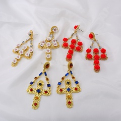 New style retro temperament Baroque flower pendant palace cross exaggerated long earrings jewelry wholesale nihaojewelry