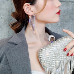 exaggerated fashion long tassel earless earrings super flash diamonds sexy street shot single earring wholesale nihaojewelry
