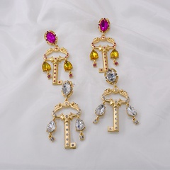 Baroque long crystal rhinestone gem retro earrings fashion baroque key crystal personality earrings wholesale nihaojewelry