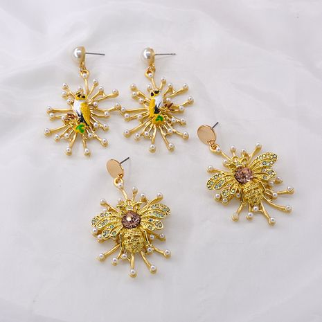 personality Sunflower bee earrings popular temperament Korean fashion the long imitation pearl earrings simple ear jewelry wholesale nihaojewelry's discount tags