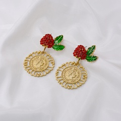 Baroque red cherry strawberry earrings new wave simple coin portrait earrings wholesale nihaojewelry