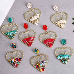 fashion exaggerated geometric handmade stone love rice beads earrings trend personality woven earring jewelry wholesale nihaojewelry