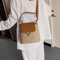 Straw bag new woven bag fashion shoulder messenger bucket small bag literary fan beach bag wholesale nihaojewelry