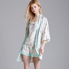 Yao Ting Eisse ide Seide Pyjama Frauen Sommer Seide Pflanze Blume Schlinge Nachthemd Hauskleidung Frauen dreiteiliger Anzug Großhandel 1719