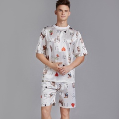 Yao Tings neuer Herren pyjama, kurz ärmel iger, dünner Stil, Eisse ide, Seide, Sommer, Rundhals-Hauskleidung, loser, großer Anzug