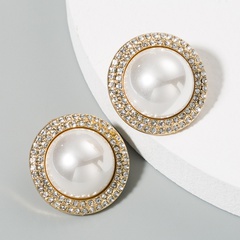 Korea high-quality pearl earrings round alloy diamond earrings ladies simple temperament wild earrings wholesale nihaojewelry