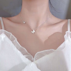 South Korea  new exquisite simple small butterfly necklace titanium steel super fairy frosted double clavicle necklace wholesale nihaojewelry
