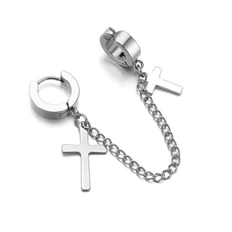 Original design simple cross earrings stainless steel personality chain men and women without pierced ears ear clip wholesale nihaojewelry's discount tags
