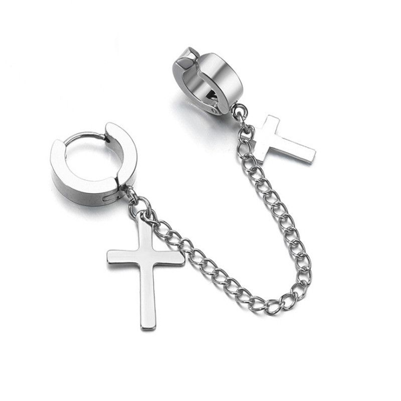 Original design simple cross earrings stainless steel personality chain men and women without pierced ears ear clip wholesale nihaojewelry