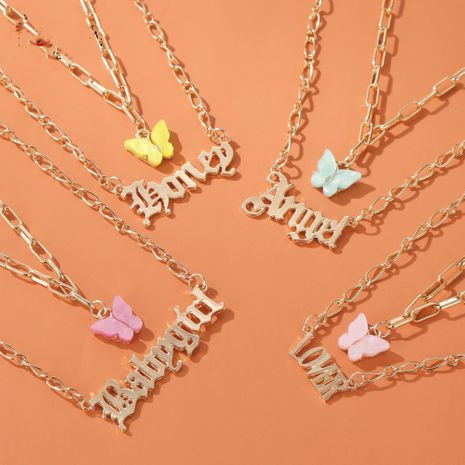 Double Acrylic Butterfly Necklace Fashion Alphabet Angel Pendant Baby girl English Alphabet Necklace wholesale nihaojewelry's discount tags