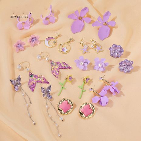 S925 Silver Needle Earrings Summer New Purple Simple Flower Earrings wholesale nihaojewelry's discount tags