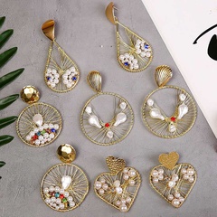 fashion exaggerated geometric water drop love handmade pearl earrings new trend round big earring jewelry wholesale nihaojewelry