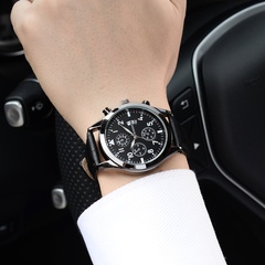 New fashion men's watch waterproof calendar gun black shell quartz belt watch men's watch wholesale nihaojewelry