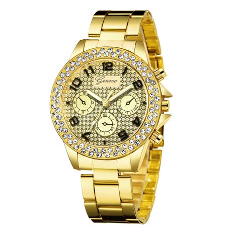 ladies steel strap watch with three eyes set with diamonds British steel strap watch starry rhinestone steel strap watch wholesale nihaojewelry's discount tags