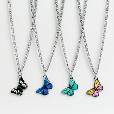 Korea butterfly necklace fashion color butterfly necklace alloy dripping color matching temperament hip hop clavicle chain's discount tags