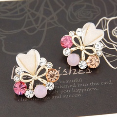 Korean fashion sweet flash diamond golden bow love temperament earrings wholesale nihaojewelry