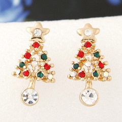 Korean fashion sweet OL flash diamond Christmas tree personality earrings wholesale nihaojewelry