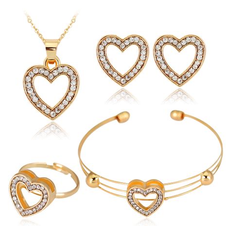 Joyería fina de cuatro piezas en forma de corazón collar pendiente anillo pulsera conjunto al por mayor's discount tags