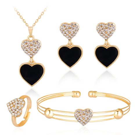 Style de personnalité classique noir amour pendentif collier boucle d'oreille bague bracelet quatre pièces en gros nihaojewelry's discount tags
