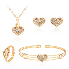 New Korean fashion exquisite full diamond love jewelry KC alloy plated diamond necklace four-piece wholesale nihaojewelry