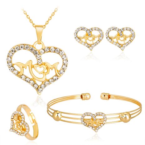 Korean fashion chic hollow letters diamond love necklace earrings ring bracelet four-piece set wholesale nihaojewelry's discount tags