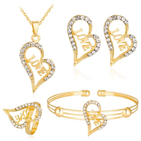 new hollow letters LOVE love diamond plating kc necklace earrings ring bracelet four-piece wholesale nihaojewelry's discount tags