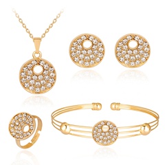 style de mode ensemble de bijoux en alliage rond plaqué diamant kc collier boucles d'oreilles bracelet anneau quatre pièces ensemble en gros nihaojewelry
