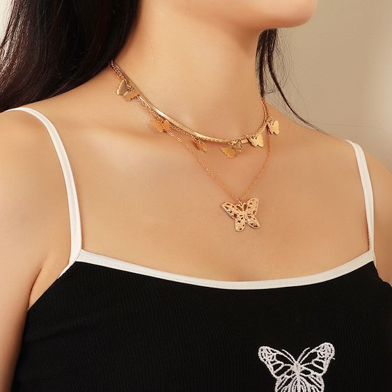 Download New Jewelry Butterfly Simple Multi Layer Clavicle Chain Wild Hollow Butterfly Necklace Wholesale Nihaojewelry Nhnz225444