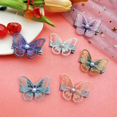 Fairy hair clip Korean pearl embroidery butterfly bangs clip mesh decorative clip girl side clip hair accessories wholesale nihaojewelry