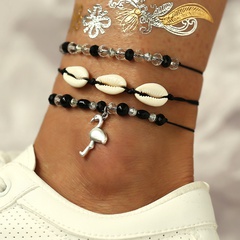 new anklet creative fashion retro shell flamingo pendant black bead anklet set 3 piece set wholesale nihaojewelry