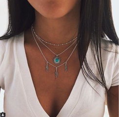 Creative rétro simple cou chaîne alliage plume pendentif multicouche collier en gros nihaojewelry