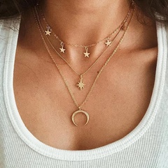 hot sale star crescent three-layer necklace creative retro simple alloy clavicle chain wholesale nihaojewelry