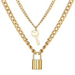 Vente chaude serrure à clé pendentif multicouche collier créatif rétro alliage double couche collier en gros nihaojewelry